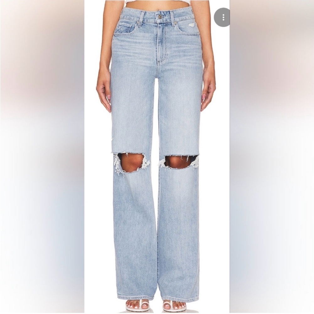PAIGE Sasha Light Blue High-Waist Distressed Straight Jeans
